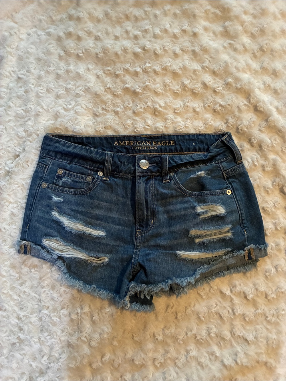 American Eagle Outfitters Dark Blue Ripped Denim Jean Shorts